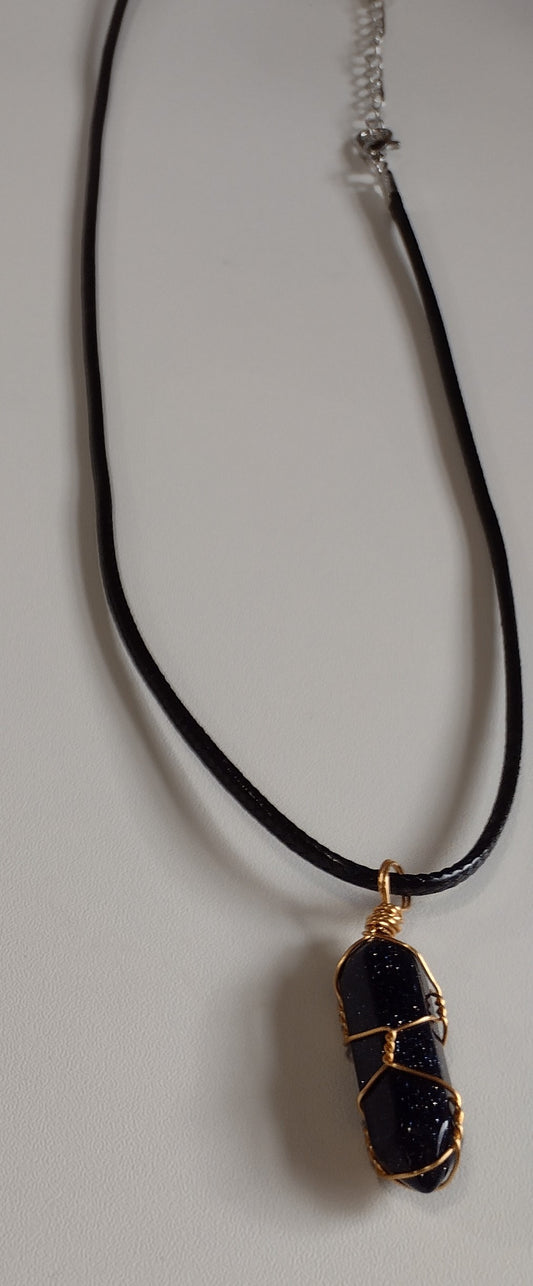 Black Stone in Cage | Black Corded Necklace - 18"