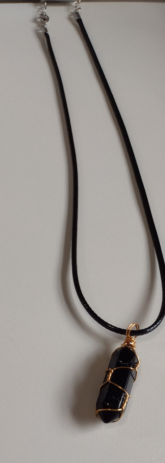 Black Marble Stone in Cage | Corded Necklace - 18"