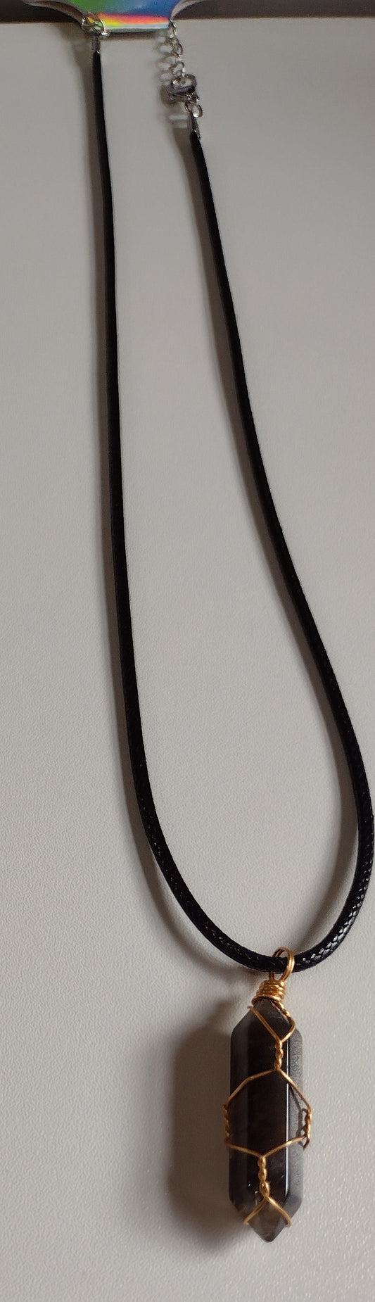 Short Black Stone in Cage | Corded Necklace - 20"