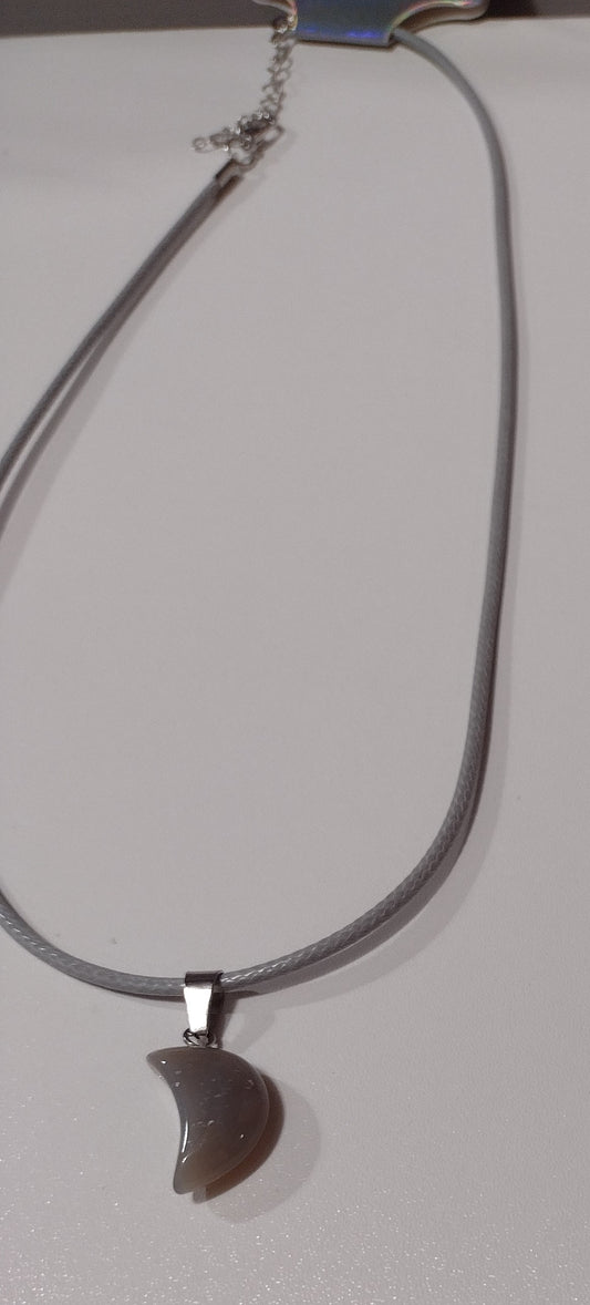 Smoky Gray Half Moon | Corded Necklace - 18"