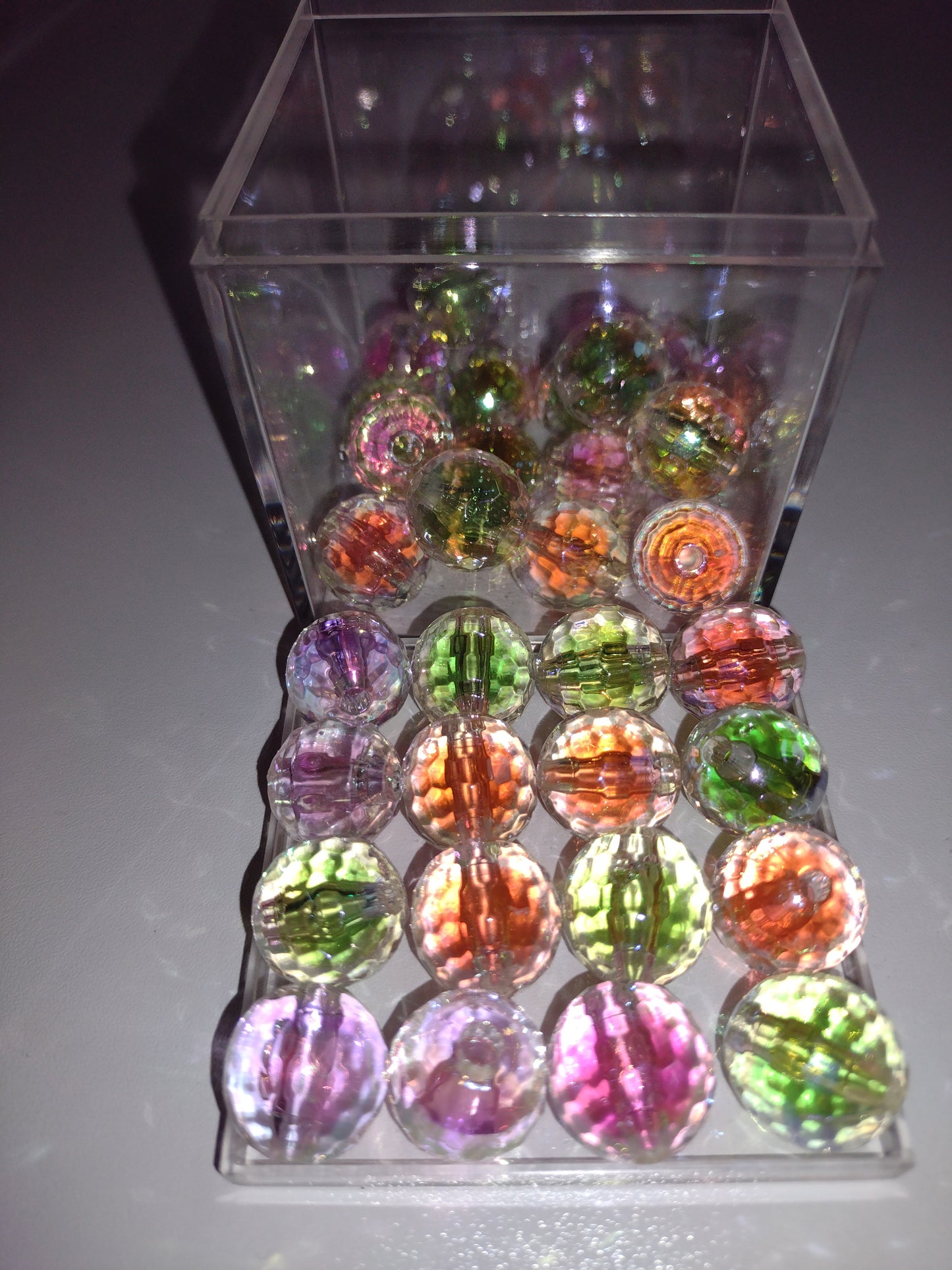 Green/Orange/Pink 16mm Round Diamond Cut Acrylic Beads - 32 Count