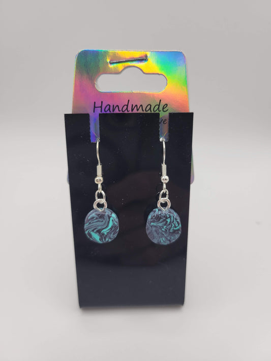Round Black/Teal Tie Dyed | Clay Earrings